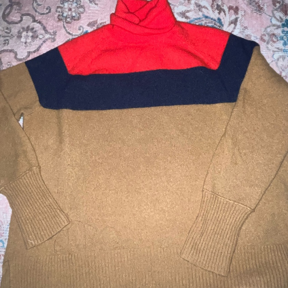 J. Crew Red, Black, and Brown Turtleneck Sweater